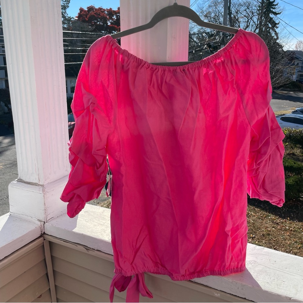Vince Camuto Linen Off The Shoulder Bubble Sleeve Tie Front Blouse Size XL - Picture 4 of 11